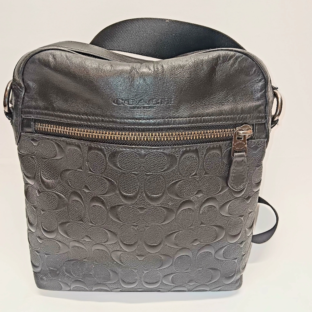 Coach F73338 Houston Flight Bag Black Embossed Signature Leather GUC - Picture 7 of 16